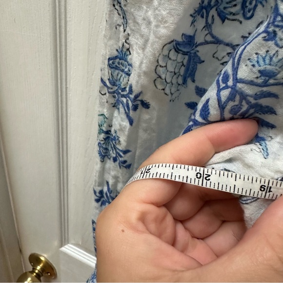 HEMANT & NANDITA V Neck Floral Print Mini Dress Blue White m medium flare tie - Picture 6 of 10